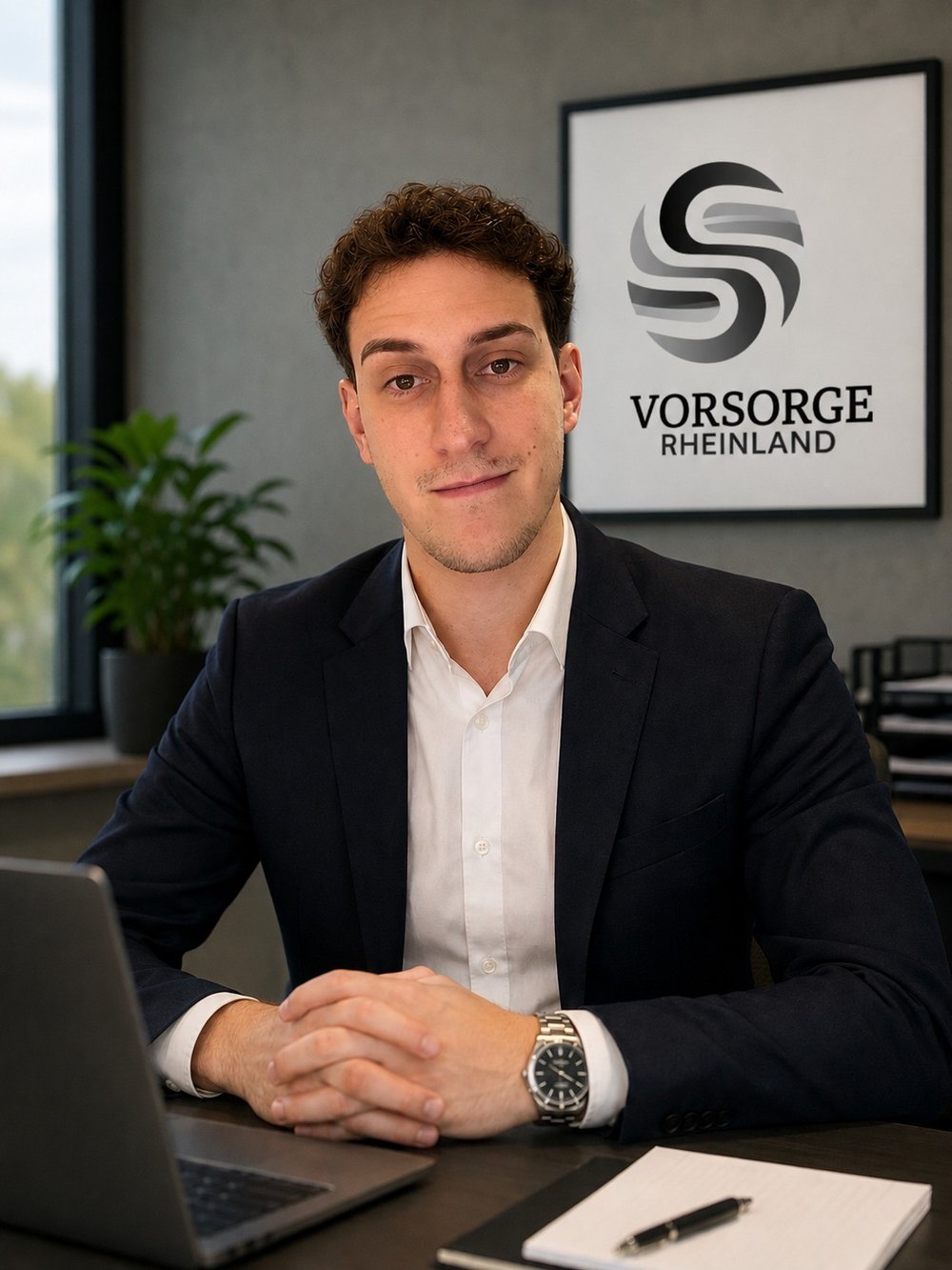 Edin Subasic, Inhaber von Vorsorge Rheinland, an seinem Schreibtisch