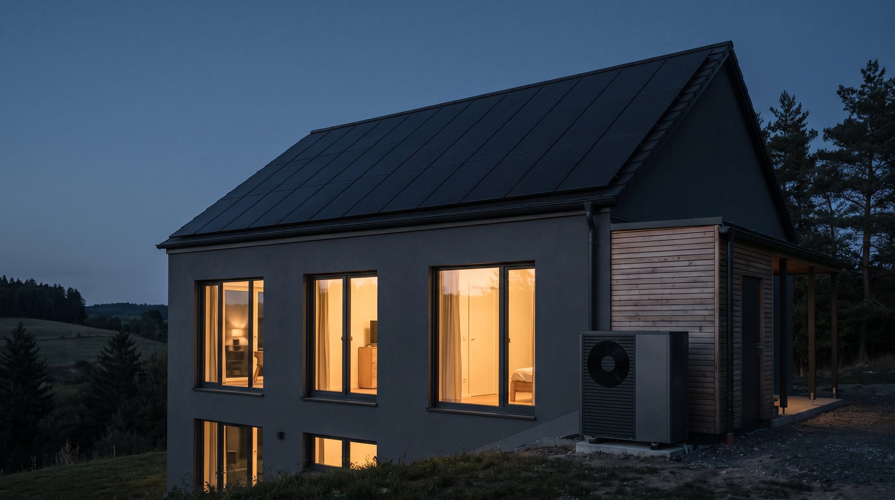 Energieeffizientes Haus mit Photovoltaik und Wärmepumpe